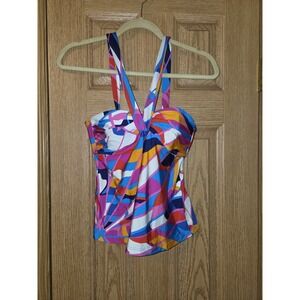 Trina Turk Size 6 Women's Rio Convertible Bandeau Tankini Vibrant Colored Top